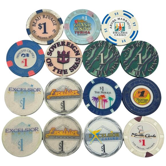 LOT of 15 Assorted $1 Casino Chips from Las Vegas, Mississippi and Cruises - Picture 1 of 2